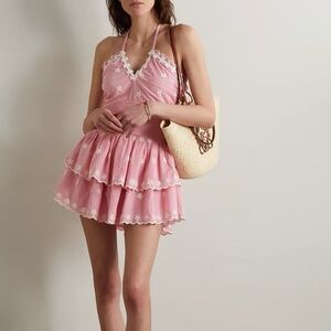 LoveShackFancy Pink Dress with White Floral Accents